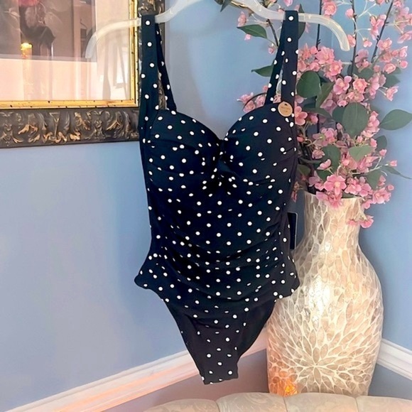 Brand New Nip Tuck Swim Polka Dot Black & White Slimming Tummy Control Swimsuit - Picture 1 of 15